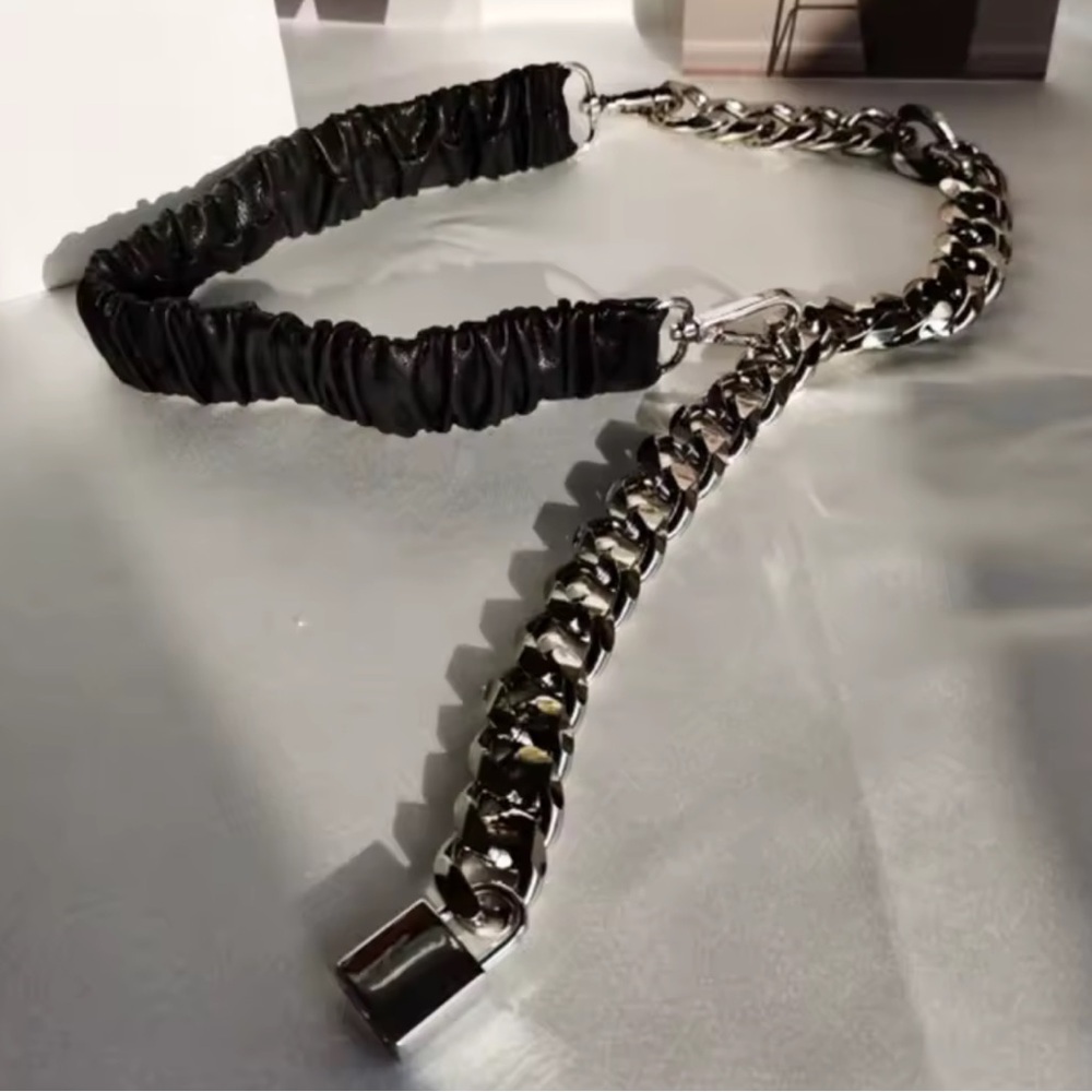 Silver Chain Belt with Lock Accent - Picture 2 of 4